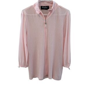 Frank Lyman Blush Pink Full Zip Lightweight Jacket Semi-Sheer Summer Beach Sz S‎